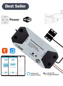 Wi-Fi Smart Garage Door Opener Controller, Smart Life/Tuya APP Remote Monitor Your Garage Door Anywhere Anytime, Compatible with Alexa Google Home Yandex No hub Required