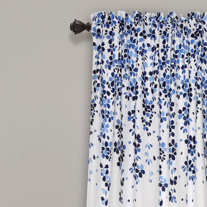 Lush Decor Weeping Flower Light Filtering Window Curtain Panels, Pair, 52"W x 84"L + 2" Header, Navy & Blue - Charming Modern Floral Curtains for Living Room, Dining Room, & Bedroom - Image 2
