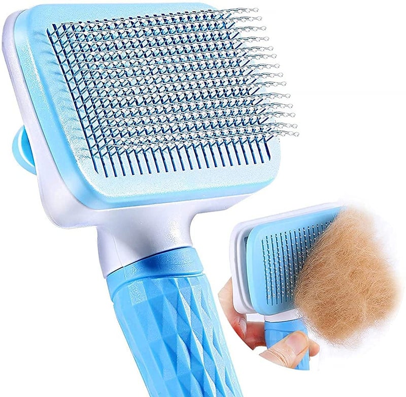 Meetzone Plastic Self Cleaning Slicker Brush Comb For Dog Cat Puppy Pet Grooming Brush Deshedding Tool, Hair Shedding Brush For Dogs Pet Care Comb, Dog Comb For Short Hair (1pcs/Multicolour) - Image 1