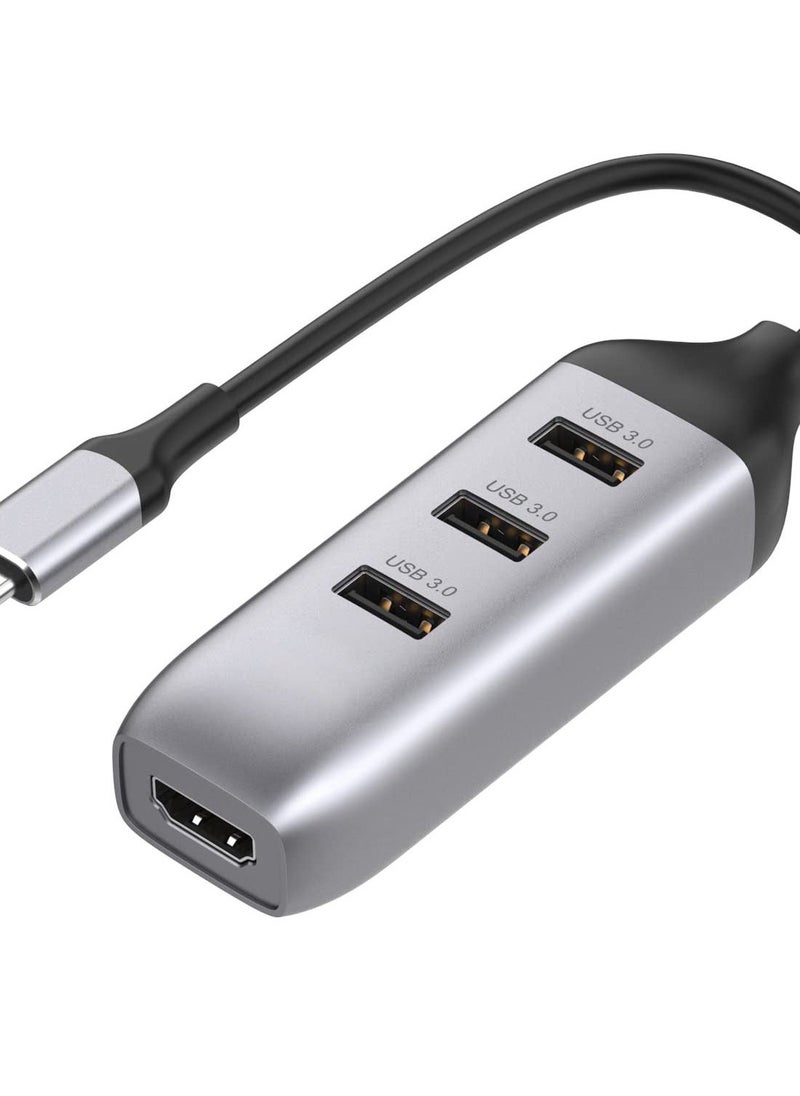 USB C to HDMI Adapter with 3 USB 3.0 Ports, HDMI 4K Output, Compatible with MacBook Pro, iPad, XPS, Surface, Android, and More, DP Alternative Mode Required - Image 1