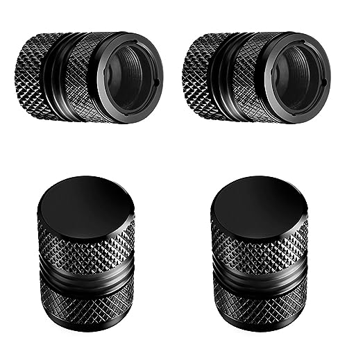AQUAOK Tire Valve Stem Caps - 4 Pack Anti-Corrosion Premium Anodized Alloy Tyre Air Valve Caps Universal for Car SUV Bike Black - Image 1