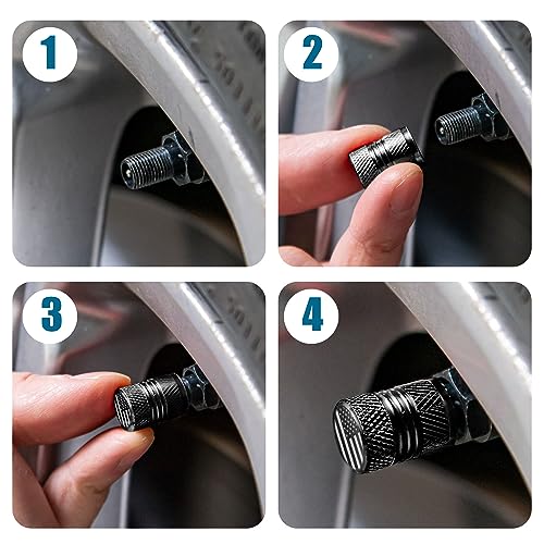 AQUAOK Tire Valve Stem Caps - 4 Pack Anti-Corrosion Premium Anodized Alloy Tyre Air Valve Caps Universal for Car SUV Bike Black - Image 5