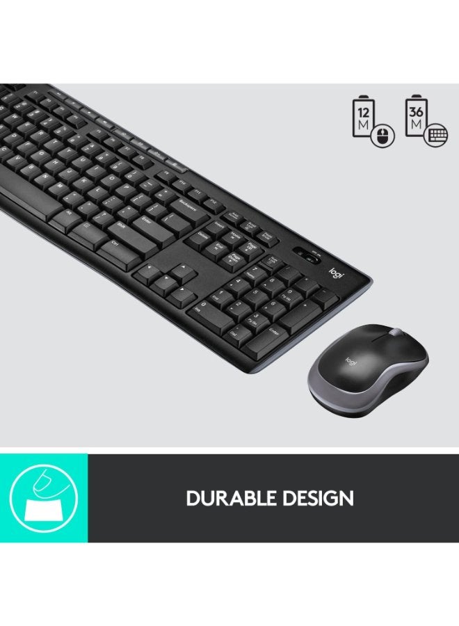 Logitech Mk270 Wireless Keyboard And Mouse Combo For Windows, 2.4 Ghz Wireless, Compact Wireless Mouse, 8 Multimedia And Shortcut Keys, 2-Year Battery Life, Pc/Laptop, English/Arabic Black - Image 2