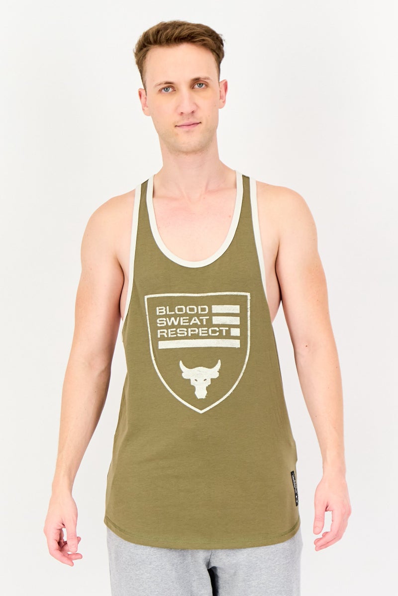 UNDER ARMOUR Men Loose Fit Graphic Print Sleeveless Training T-Shirt, Olive - Image 1