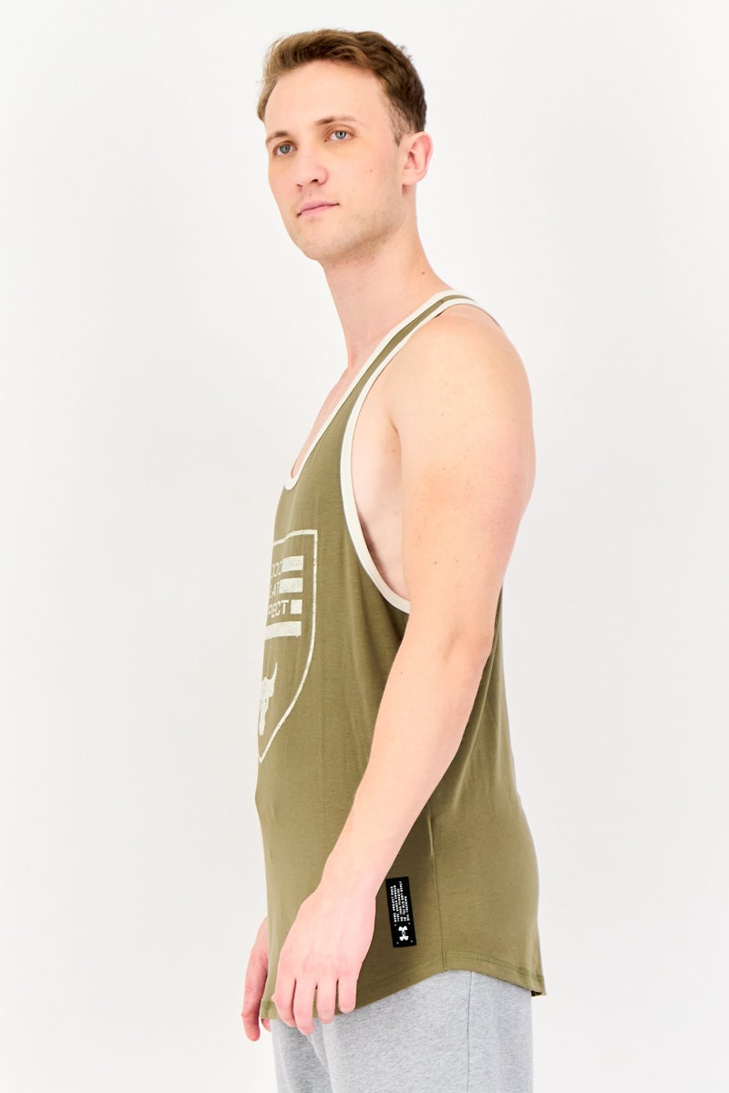 UNDER ARMOUR Men Loose Fit Graphic Print Sleeveless Training T-Shirt, Olive - Image 2
