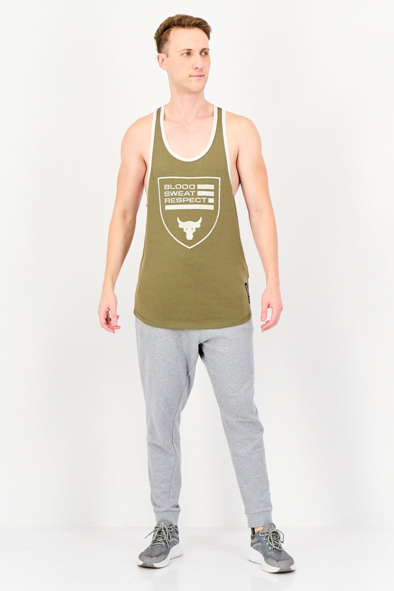 UNDER ARMOUR Men Loose Fit Graphic Print Sleeveless Training T-Shirt, Olive - Image 4