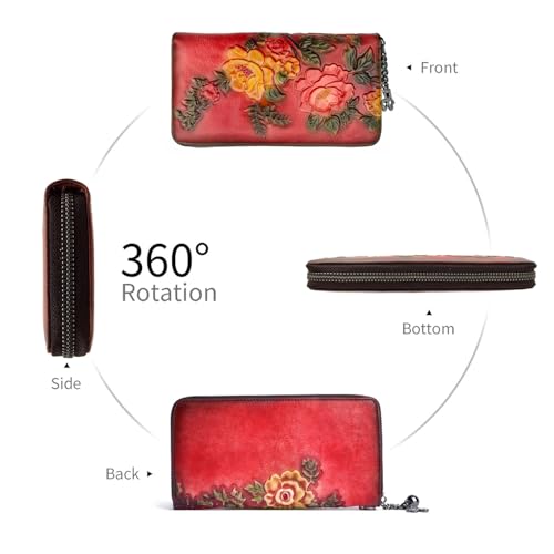 SHARPAD Wallet Genuine Leather for Women - with RFID Blocking Card checkbook ID Slot Large Capacity Vintage style (rose red) - Image 5