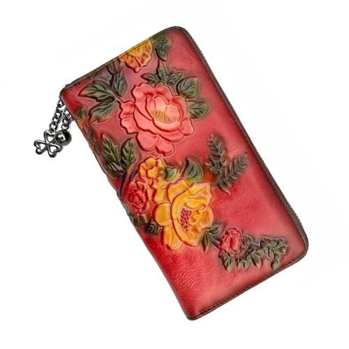 SHARPAD Wallet Genuine Leather for Women - with RFID Blocking Card checkbook ID Slot Large Capacity Vintage style (rose red) - Image 1