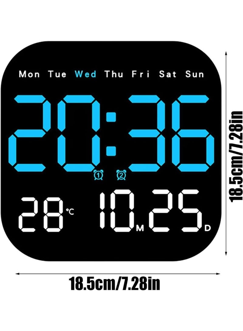 REWA Digital Wall Clock Large Display: Large 18.5cm Wall Clocks, Modern LED Digital Clock with Remote Control for Living Room Decor, Automatic Brightness Dimmer Clock with Date Week Temperature - Image 1