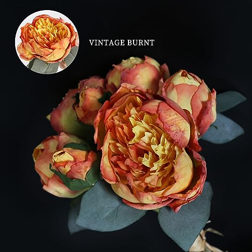 ICBOX Fake Peonies 2 Bouquets Vintage Silk Peonies Flower 14 Heads Orange Artificial Flowers with Stems for Terracota Wedding Decoration Flowers Crafts Floral Arrangement Orange - Image 3