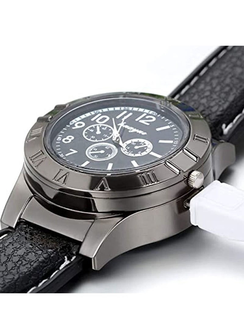 Huayue ولاعة 2 في 1، ولاعة قابلة لإعادة الشحن عبر USB، ولاعة بدون لهب، ساعات رجالية مع أقراص فرعية، ساعات يد متعددة الوظائف هدية للرجال والأب والزوج - Image 3