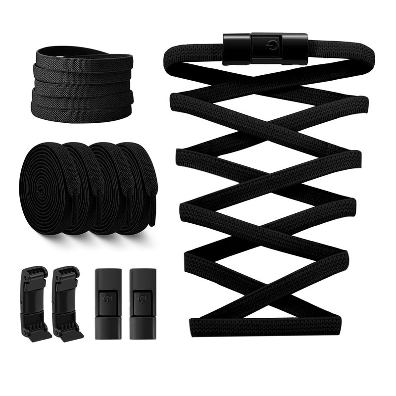 Yloko No-Tie Shoelaces  Flat Elastic Shoe Laces For Sneakers  Tieless Stretch Laces For Kids & Adults One Size Fits All Shoe Strings - Black - Image 1