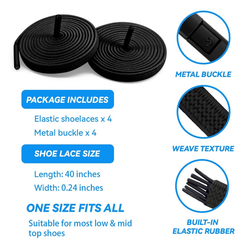 Yloko No-Tie Shoelaces  Flat Elastic Shoe Laces For Sneakers  Tieless Stretch Laces For Kids & Adults One Size Fits All Shoe Strings - Black - Image 2