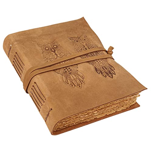 KomalC Leather Journal for women and men embossed 8 x 6 inch Handmade Deckle Edge Vintage Paper Owl notebook writing notepad book of shadows journal (Brown) - Image 5