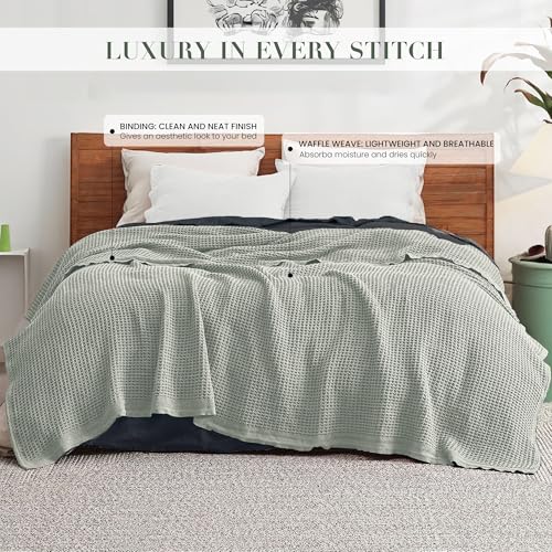 Salt Earth 100 Cotton Waffle Blanket King Size 106x92 Lightweight All Season Throw Blanket for Couch Bed Bedroom Soft Modern Cozy Cotton Blanket Sea Foam - Image 3