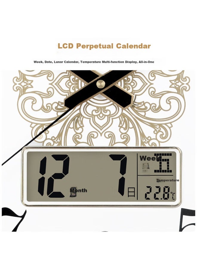 Hense Chinese Style Solid Wood Wall Clock Living Room Household Perpetual Calendar Wall Clock With Temperature Clock Hw91 With Calendar 42cm - Image 4