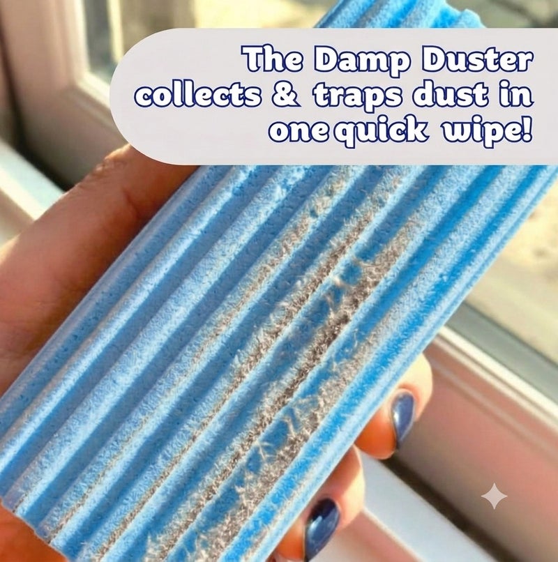 Scrub Daddy Damp Duster Light Blue, Pre-Moistened Dust Cleaning Sponge for Blinds, Shelves, Furniture and Tight Spaces, Reusable Dust Remover with Ridged Design, 1 Piece - Image 3