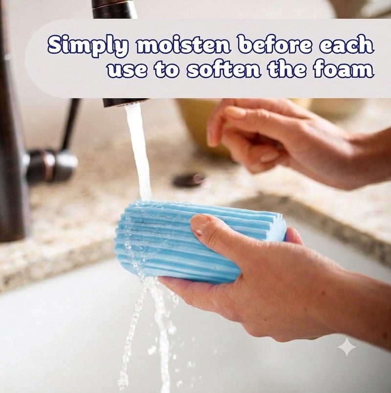 Scrub Daddy Damp Duster Light Blue, Pre-Moistened Dust Cleaning Sponge for Blinds, Shelves, Furniture and Tight Spaces, Reusable Dust Remover with Ridged Design, 1 Piece - Image 4
