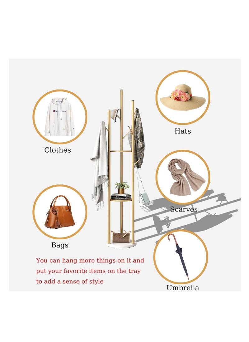 Arabest Coat Rack Stand, Rotary Coat Rack Freestanding with 3 Tier Storage Shelf 8 Hooks Hall Tree Standing Large Space for Hanging Hats Scarves Handbags Placing Books Plants - Image 5