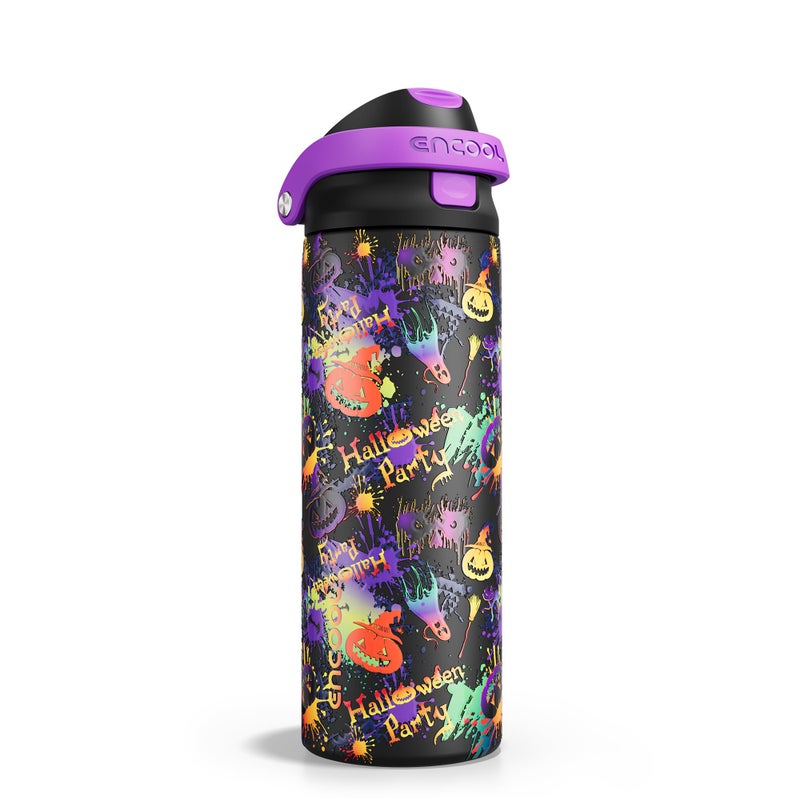 Encool SwiftSip Insulated Stainless Steel Water Bottle with Straw - Leak Proof Sports Water Bottle for School, Travel, Keeps Cold All Day, One-Touch Flip Lid, BPA-Free, 24 oz, Ghost Party - Image 1