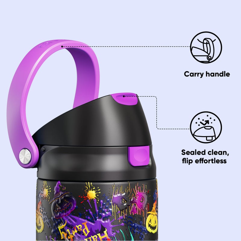 Encool SwiftSip Insulated Stainless Steel Water Bottle with Straw - Leak Proof Sports Water Bottle for School, Travel, Keeps Cold All Day, One-Touch Flip Lid, BPA-Free, 24 oz, Ghost Party - Image 3