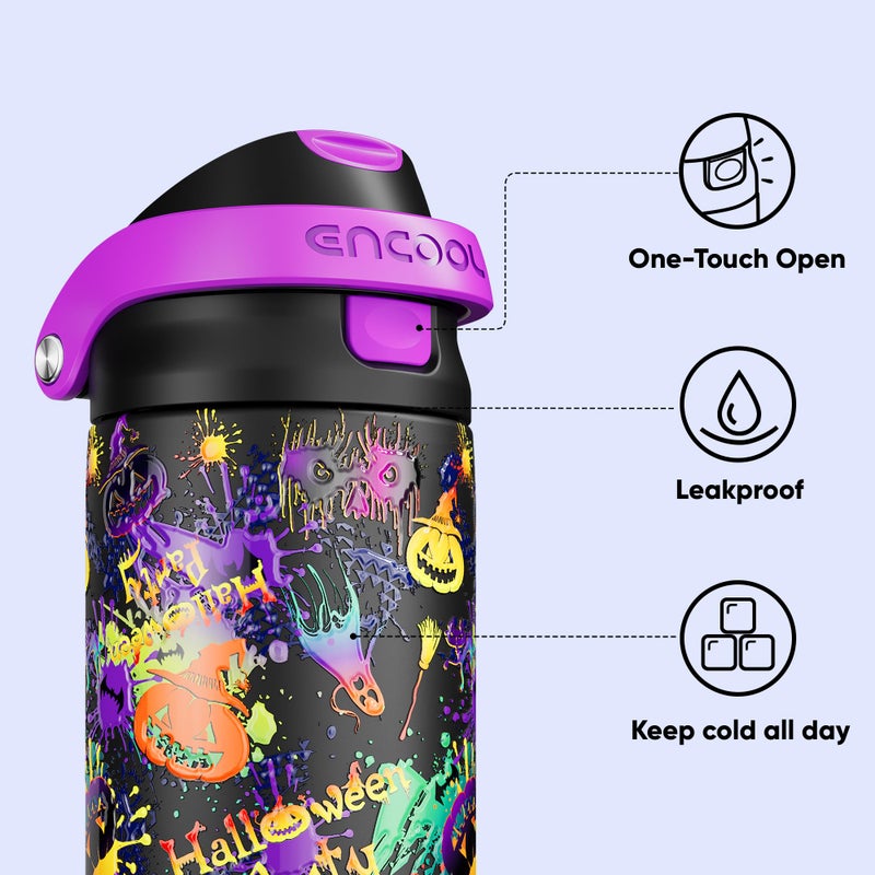 Encool SwiftSip Insulated Stainless Steel Water Bottle with Straw - Leak Proof Sports Water Bottle for School, Travel, Keeps Cold All Day, One-Touch Flip Lid, BPA-Free, 24 oz, Ghost Party - Image 5