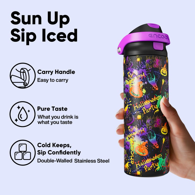 Encool SwiftSip Insulated Stainless Steel Water Bottle with Straw - Leak Proof Sports Water Bottle for School, Travel, Keeps Cold All Day, One-Touch Flip Lid, BPA-Free, 24 oz, Ghost Party - Image 4