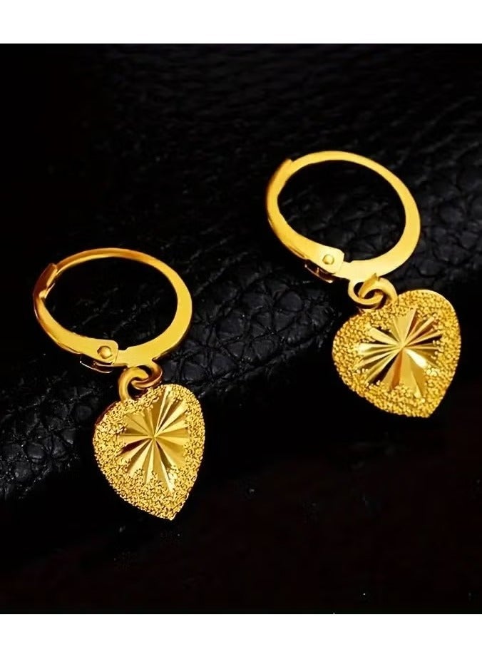 Bukela 2pcs Elegant Golden Heart-Shaped Hoop Earrings for Women - Copper Alloy with Star Pendant, Shiny Textured Design, Perfect for Casual Attire or Special Occasions, Special Occasion Earrings | Star Pendant Earrings | Shiny Textured Finish, Novelty Earrings - Image 2