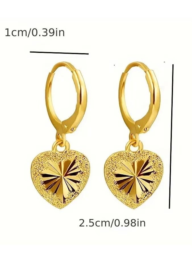 Bukela 2pcs Elegant Golden Heart-Shaped Hoop Earrings for Women - Copper Alloy with Star Pendant, Shiny Textured Design, Perfect for Casual Attire or Special Occasions, Special Occasion Earrings | Star Pendant Earrings | Shiny Textured Finish, Novelty Earrings - Image 5