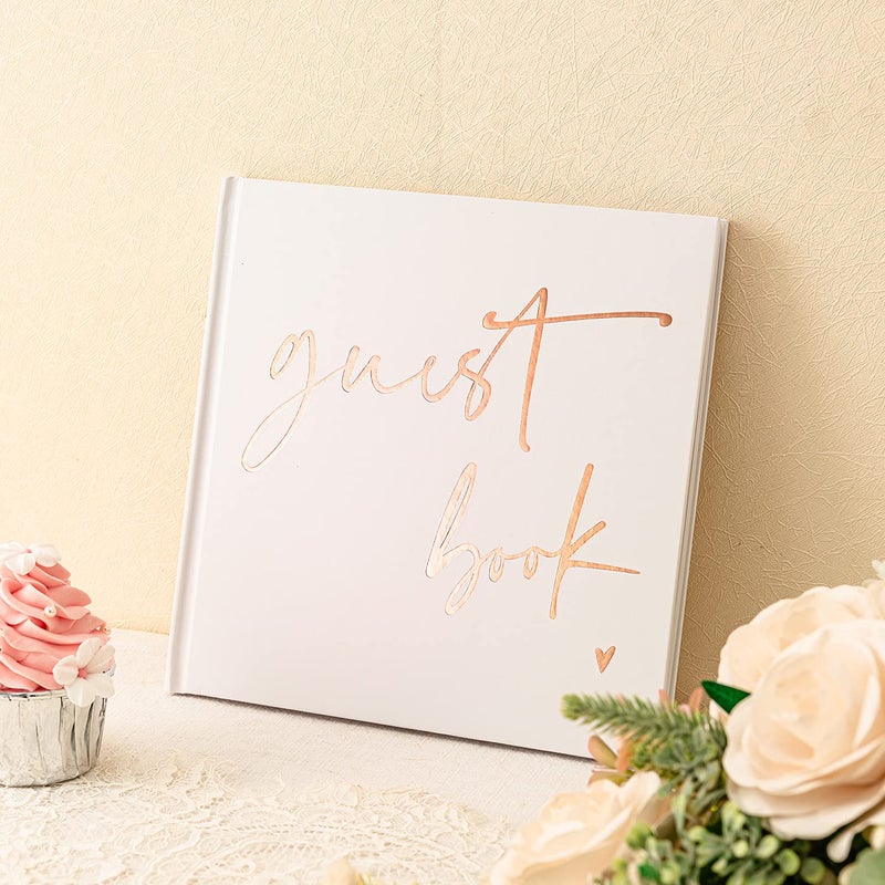 Calculs Calculs Wedding Guest Book 85 Square for Polaroid Pictures Event Party Guestbook Shower Picture Book Blank Pages Registry White Cover Rose Gold Foiled Script