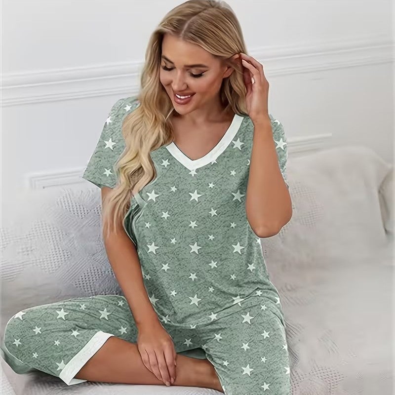 Women's Short Sleeve Digital Print Pajama Set - Image 1