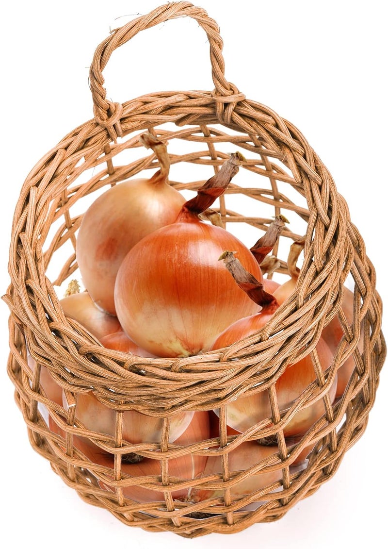 Elsjoy Set of 2 Hanging Onion Basket, Wall Mount Small Wicker Baskets for Food Storage, Woven Rattan Basket for Kitchen, Pantry, Home Decor - Image 4