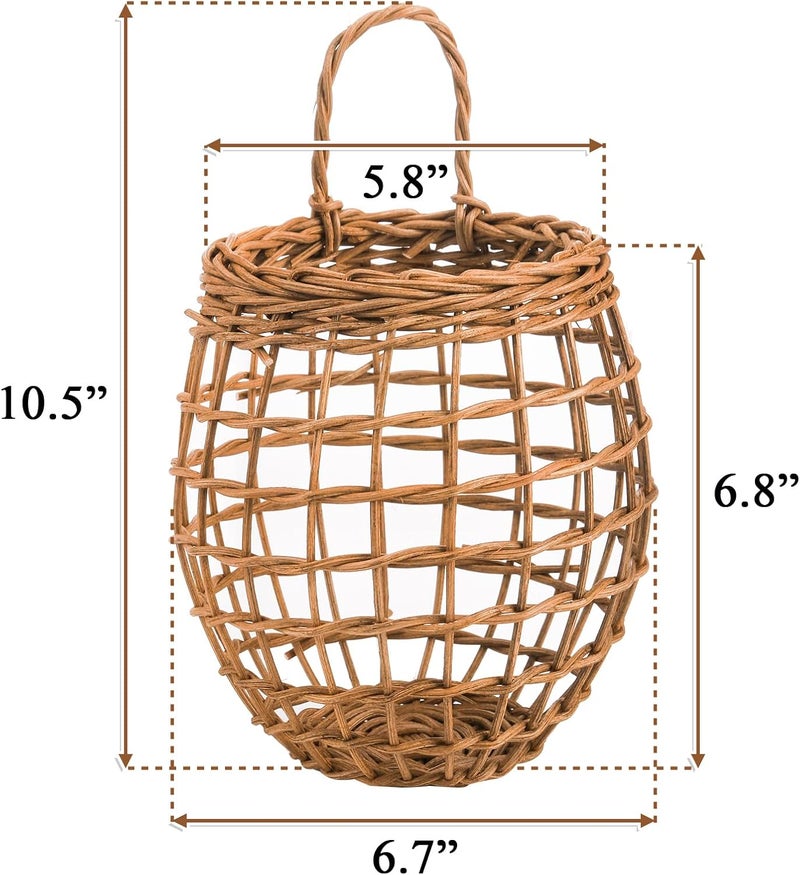 Elsjoy Set of 2 Hanging Onion Basket, Wall Mount Small Wicker Baskets for Food Storage, Woven Rattan Basket for Kitchen, Pantry, Home Decor - Image 2