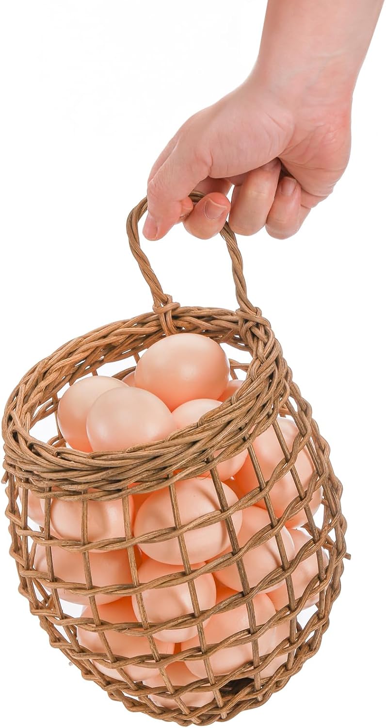 Elsjoy Set of 2 Hanging Onion Basket, Wall Mount Small Wicker Baskets for Food Storage, Woven Rattan Basket for Kitchen, Pantry, Home Decor - Image 3