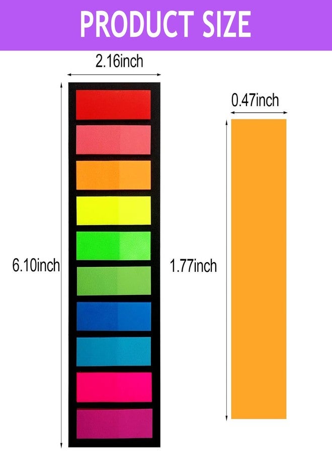Vabrloy 2400Pcs Neon Page Markers,12 Sets Fluorescent Sticky Tabs in 10 Primary Colors,Translucent Sticky Notes for Annotating Books,Bookmarks,Notebook,Removes Cleanly - Image 2