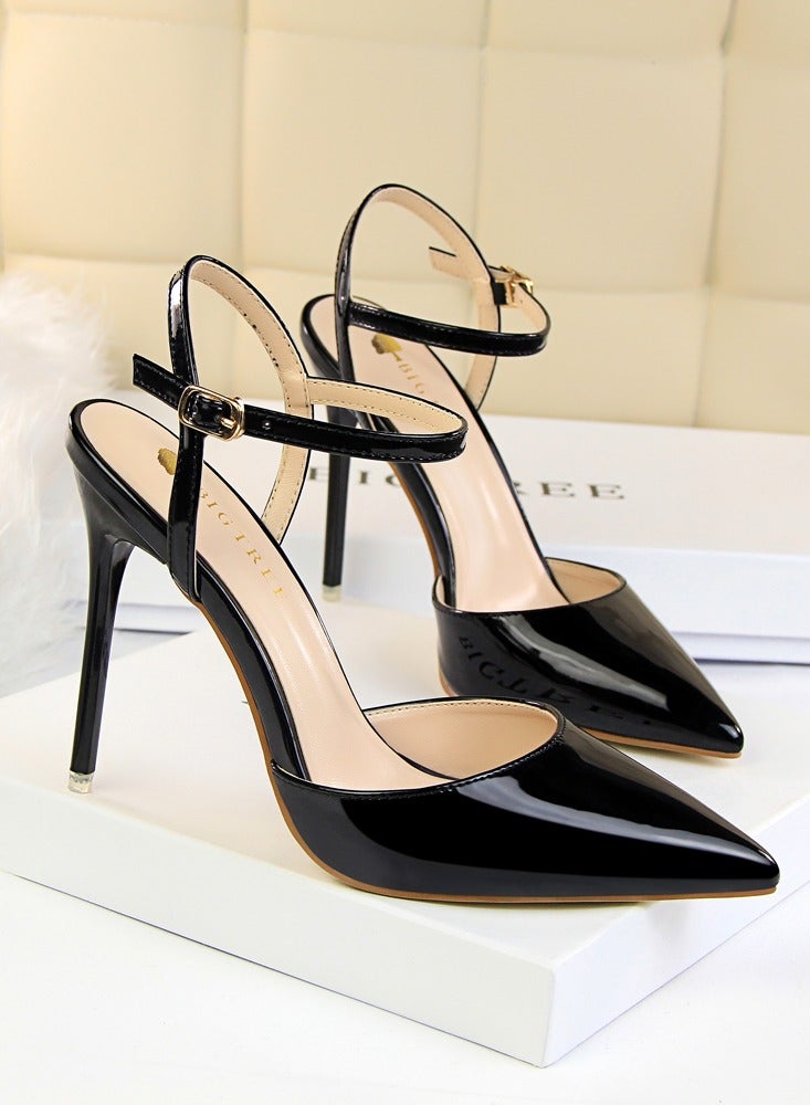 BIGTREE Women's Closed Pointed Toe 10.5 CM High Heels With Adjustable Ankle Strap Sandals Shoes Stiletto Pumps Black - Image 2