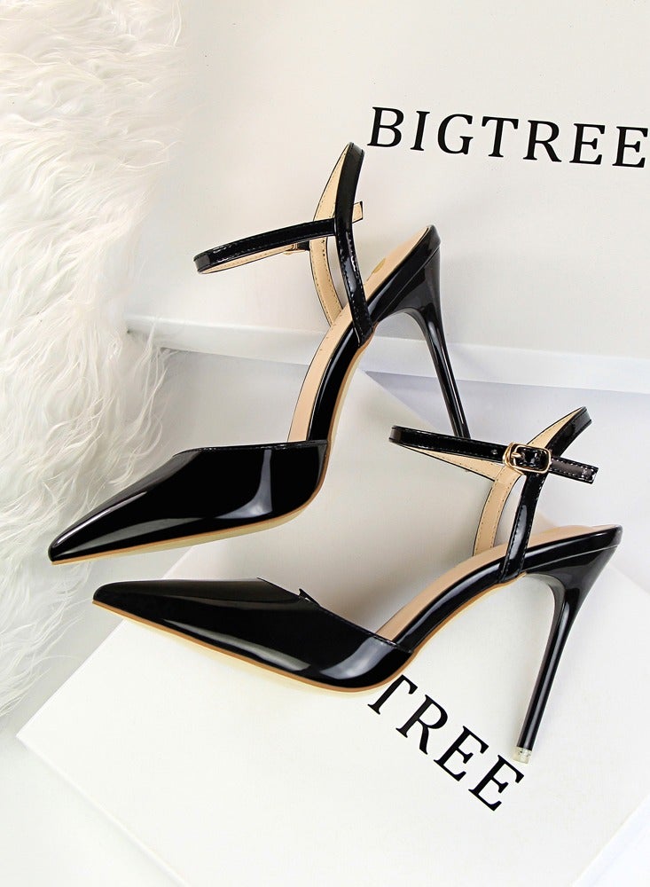 BIGTREE Women's Closed Pointed Toe 10.5 CM High Heels With Adjustable Ankle Strap Sandals Shoes Stiletto Pumps Black - Image 3