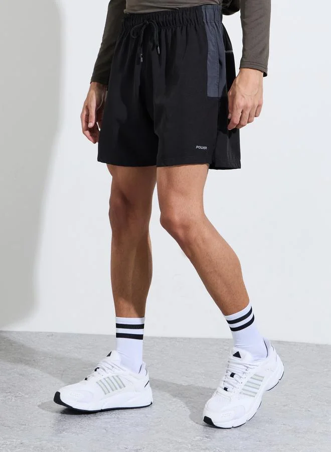 Black Color Block Regular Fit Running Shorts