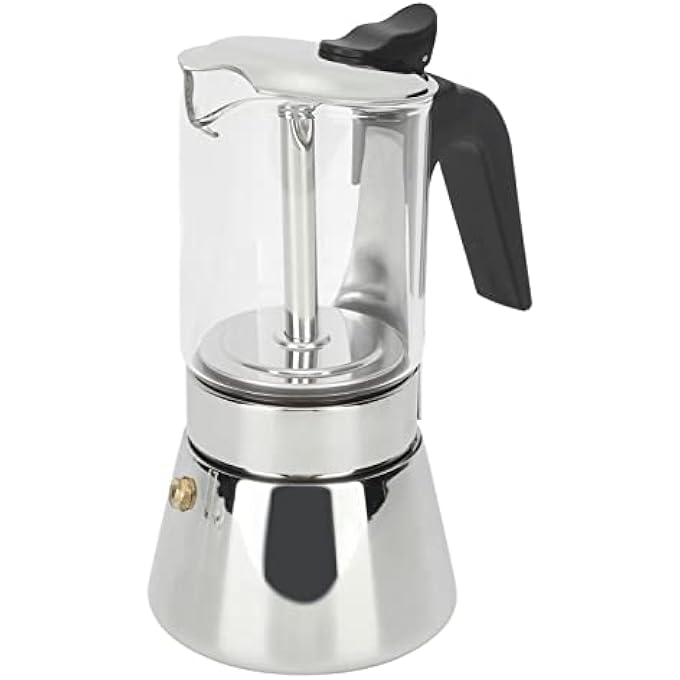 Jiawu Moka Pot Crystal Glass  Stainless Steel Stovetop Espresso Moka Pot Espresso Maker Classic Italian Coffee Maker For Home Coffee Shop Office Easy To Clean 160Ml - Image 1