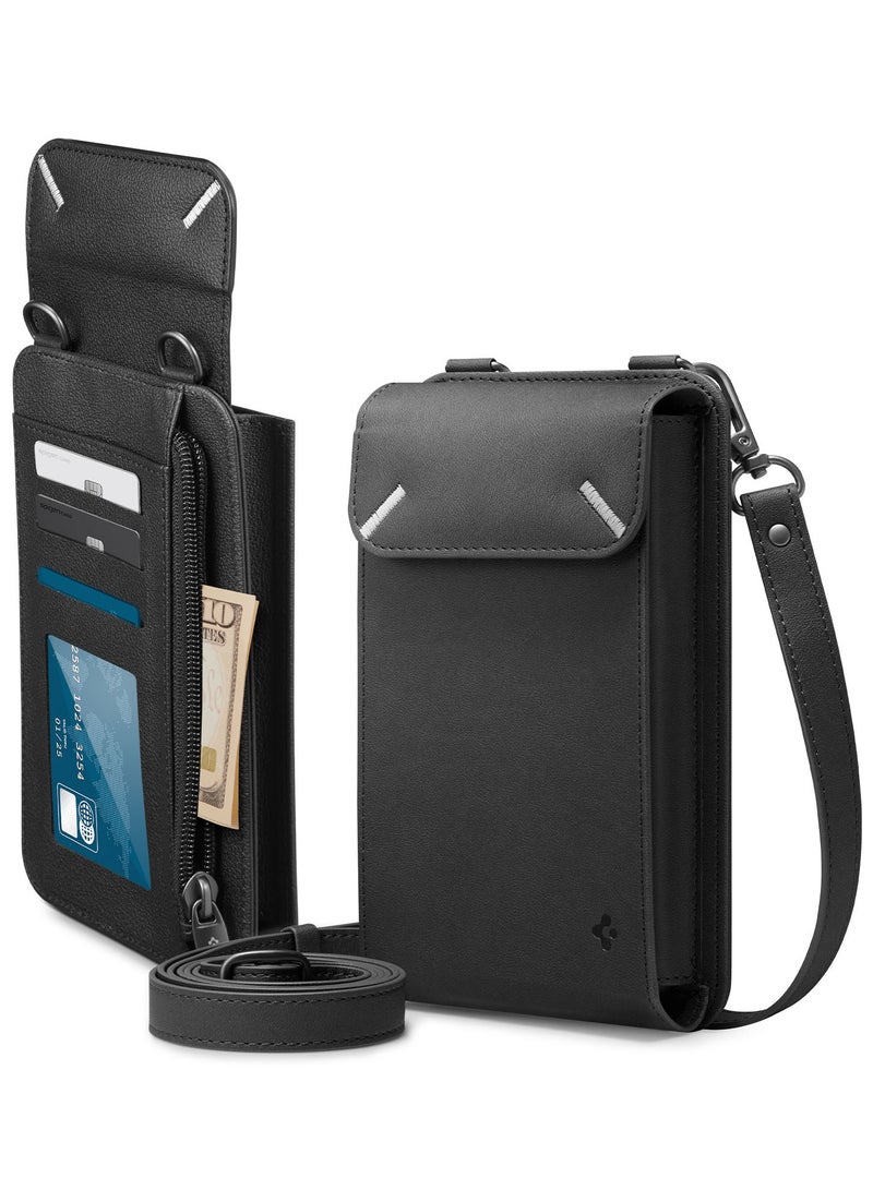Spigen Valentinus Crossbody Phone Pouch Travel Shoulder Wallet Bag & Card Holder with Strap Compatible with all Smartphones up to 6.8 inch - Black - Image 1