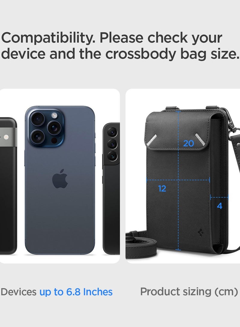 Spigen Valentinus Crossbody Phone Pouch Travel Shoulder Wallet Bag & Card Holder with Strap Compatible with all Smartphones up to 6.8 inch - Black - Image 2