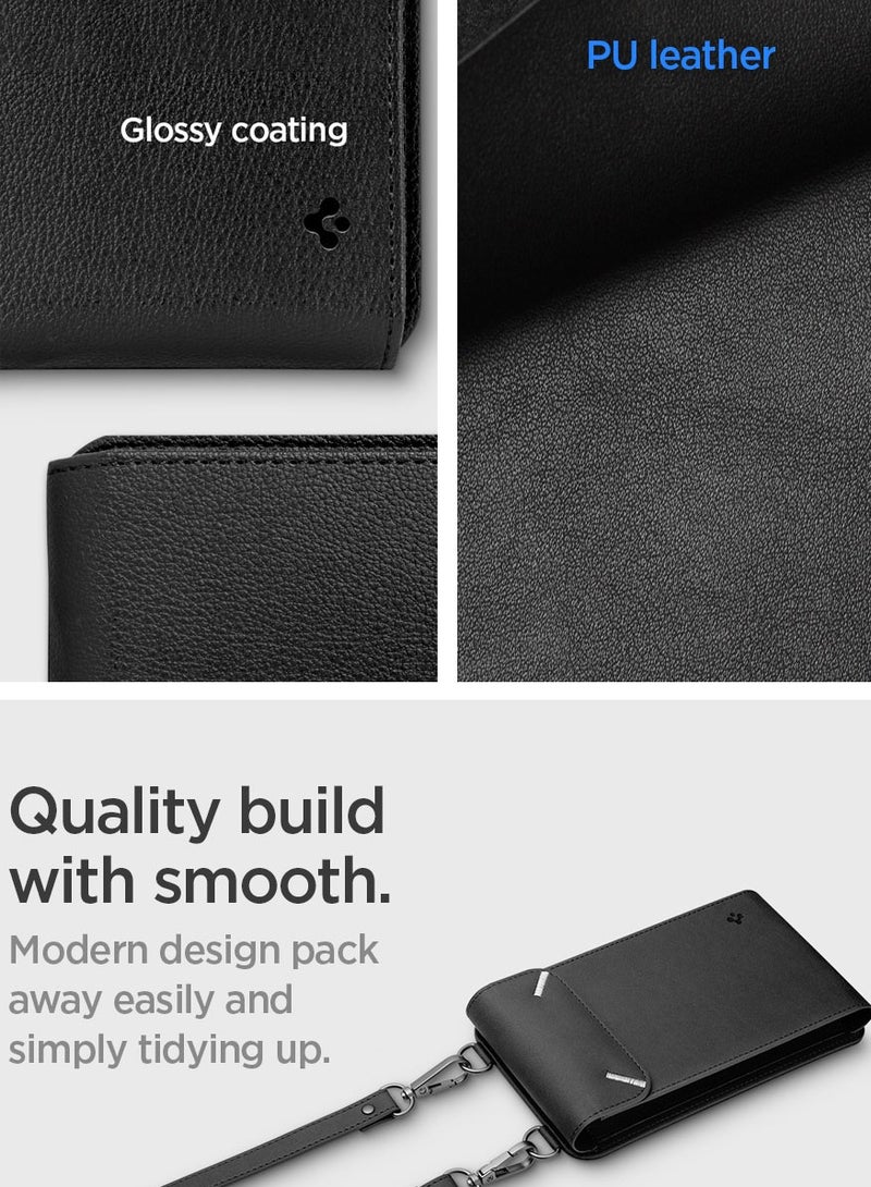 Spigen Valentinus Crossbody Phone Pouch Travel Shoulder Wallet Bag & Card Holder with Strap Compatible with all Smartphones up to 6.8 inch - Black - Image 3