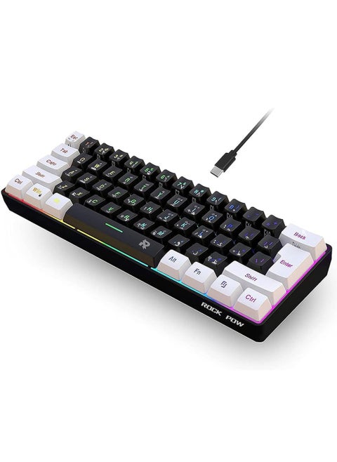 لوحة مفاتيح سلكية للألعاب ROCK POW 60%، لوحة مفاتيح ألعاب غشائية بإضاءة خلفية RGB صغيرة للغاية، لوحة مفاتيح صغيرة مقاومة للماء لألعاب الكمبيوتر الشخصي