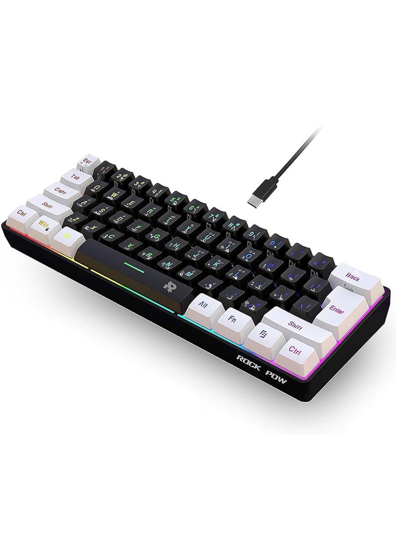 Rock Pow - ROCK POW Arabic English 60% Wired Gaming Keyboard RGB Backlit 61 keys Small Membrane Gaming Keyboard Ultra-Compact Mini Waterproof Keyboard for PC Computer Gamer - Image 1