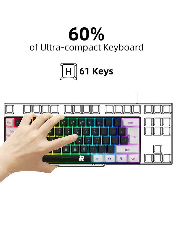 Rock Pow - ROCK POW Arabic English 60% Wired Gaming Keyboard RGB Backlit 61 keys Small Membrane Gaming Keyboard Ultra-Compact Mini Waterproof Keyboard for PC Computer Gamer - Image 1