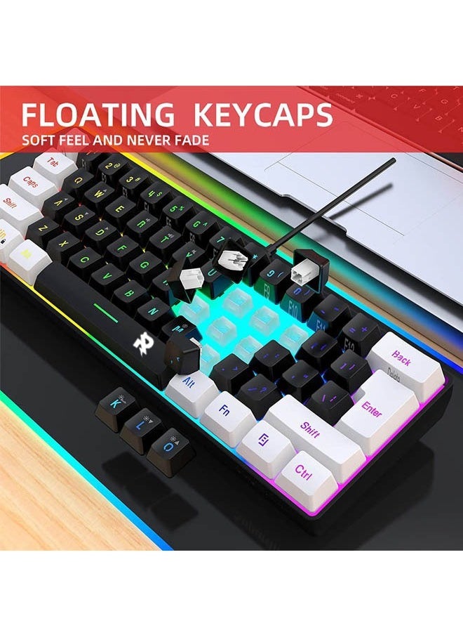 Rock Pow - ROCK POW Arabic English 60% Wired Gaming Keyboard RGB Backlit 61 keys Small Membrane Gaming Keyboard Ultra-Compact Mini Waterproof Keyboard for PC Computer Gamer - Image 1