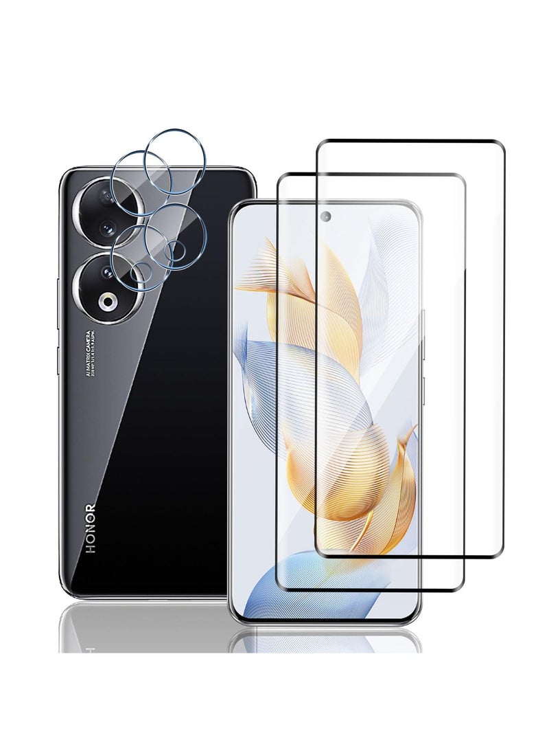 Excefore Screen Protector, Camera Lens Protector, 9H Hardness 3D HD Tempered Glass Film, 2 Pcs Tempered Glass Compatible with Honor 90 5G Screen Protector and 2 Pcs Camera Lens Protector  - Image 1