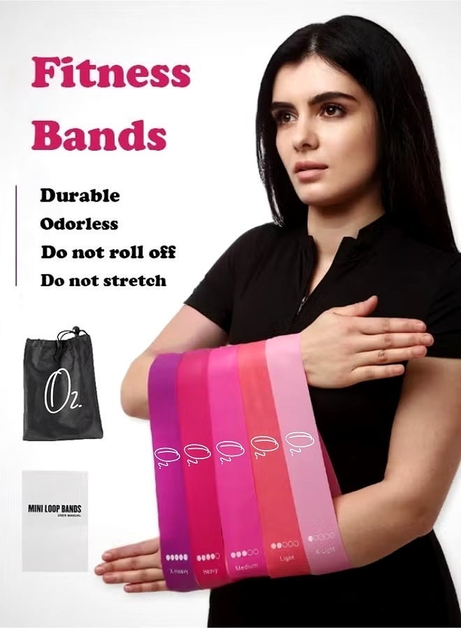 O2. Resistance Bands Set, 5pcs Assorted Pounds Strength Training Exercise Resistance Loops Stretch Bands, Gym Fitness Yoga Workout Resistance Loops Bands for Arm Legs and hips - Image 4