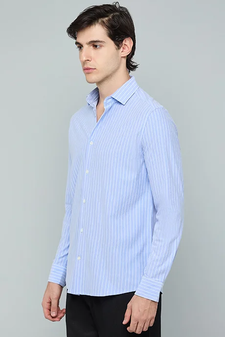 أر أند بي Striped Shirt with Classic Collar and Long Sleeves