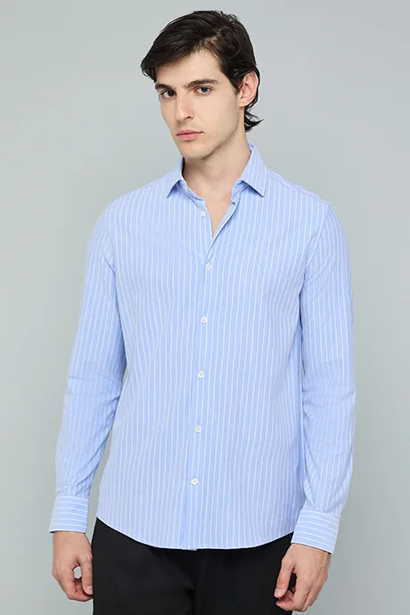 أر أند بي Striped Shirt with Classic Collar and Long Sleeves